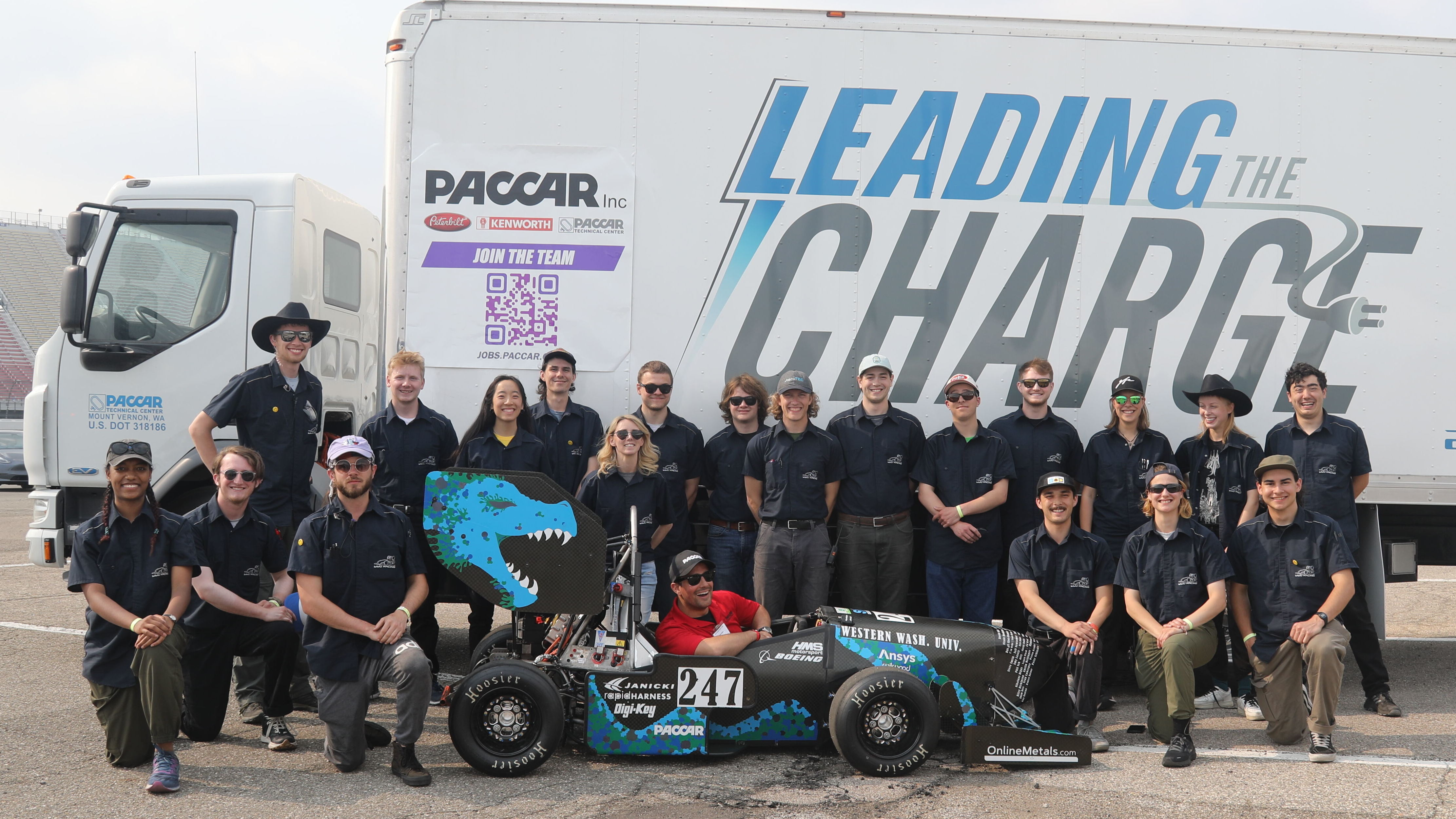 WWU Racing Team and PACCAR Group Photo (FSAE Michigan EV 2023, Michigan International Speedway)