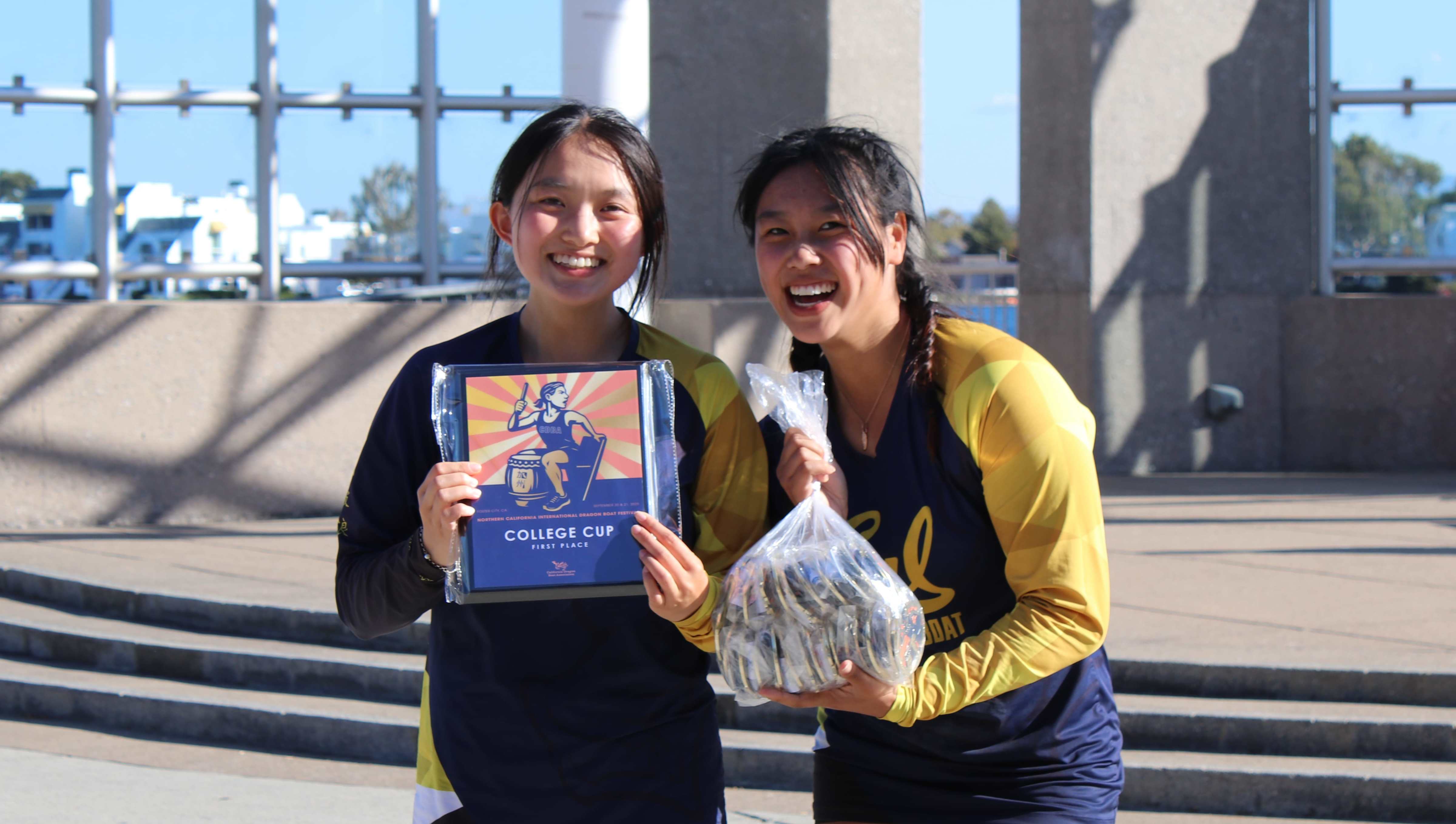 Coaches Erica and Reina claiming gold medals for Collegiate Division at NCIDBF 2025