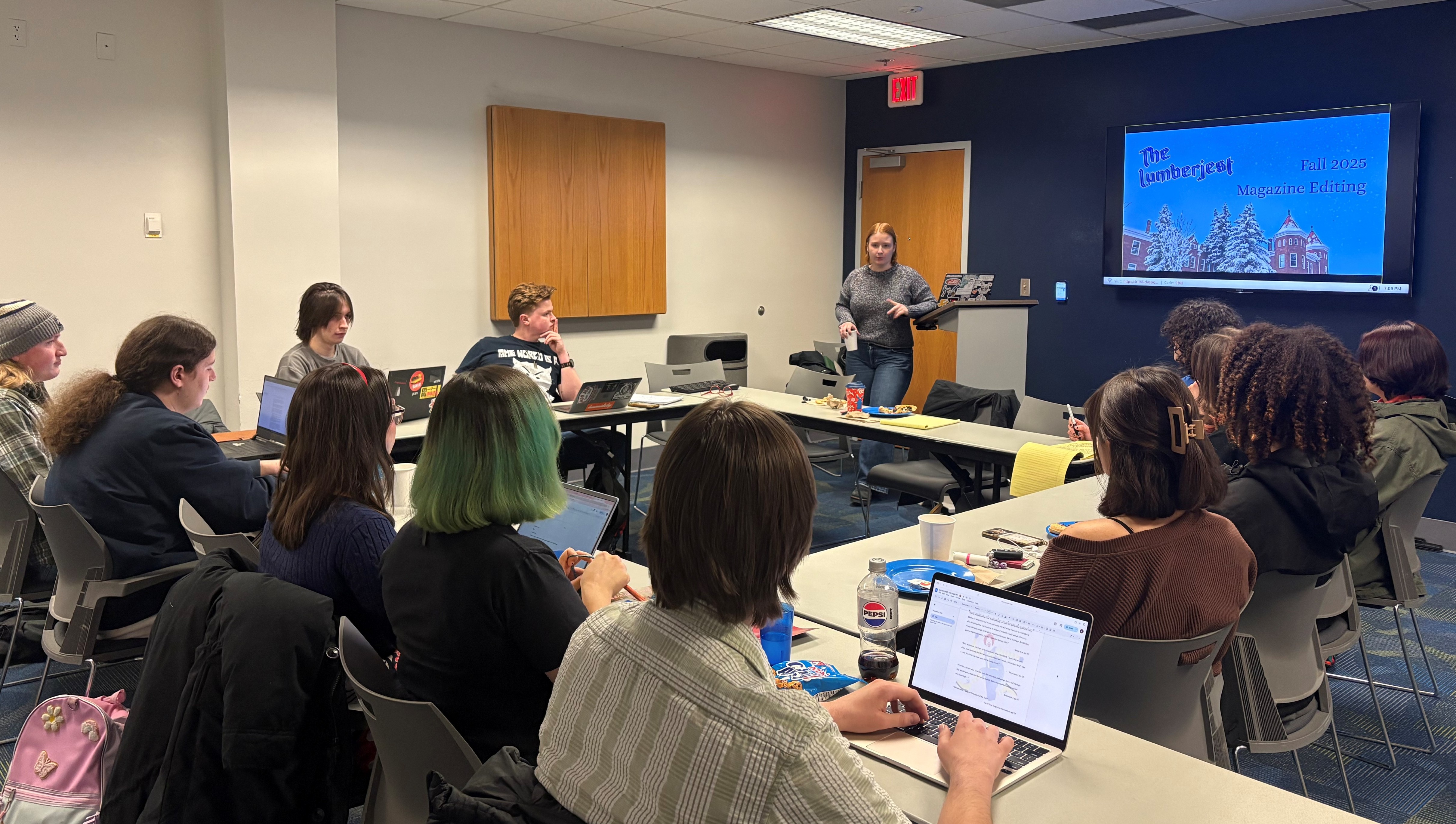 Members of The Lumberjest meet to workshop their ideas for writing pieces.