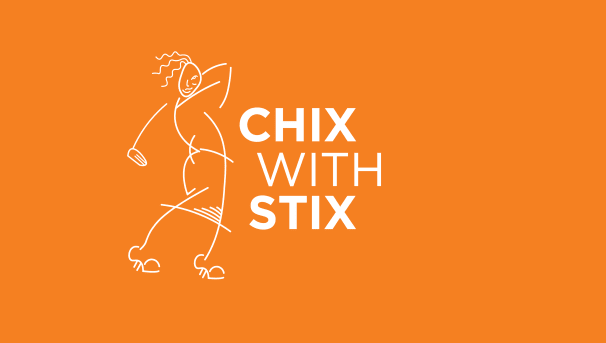 Chix with Stix 2021 logo against an orange background