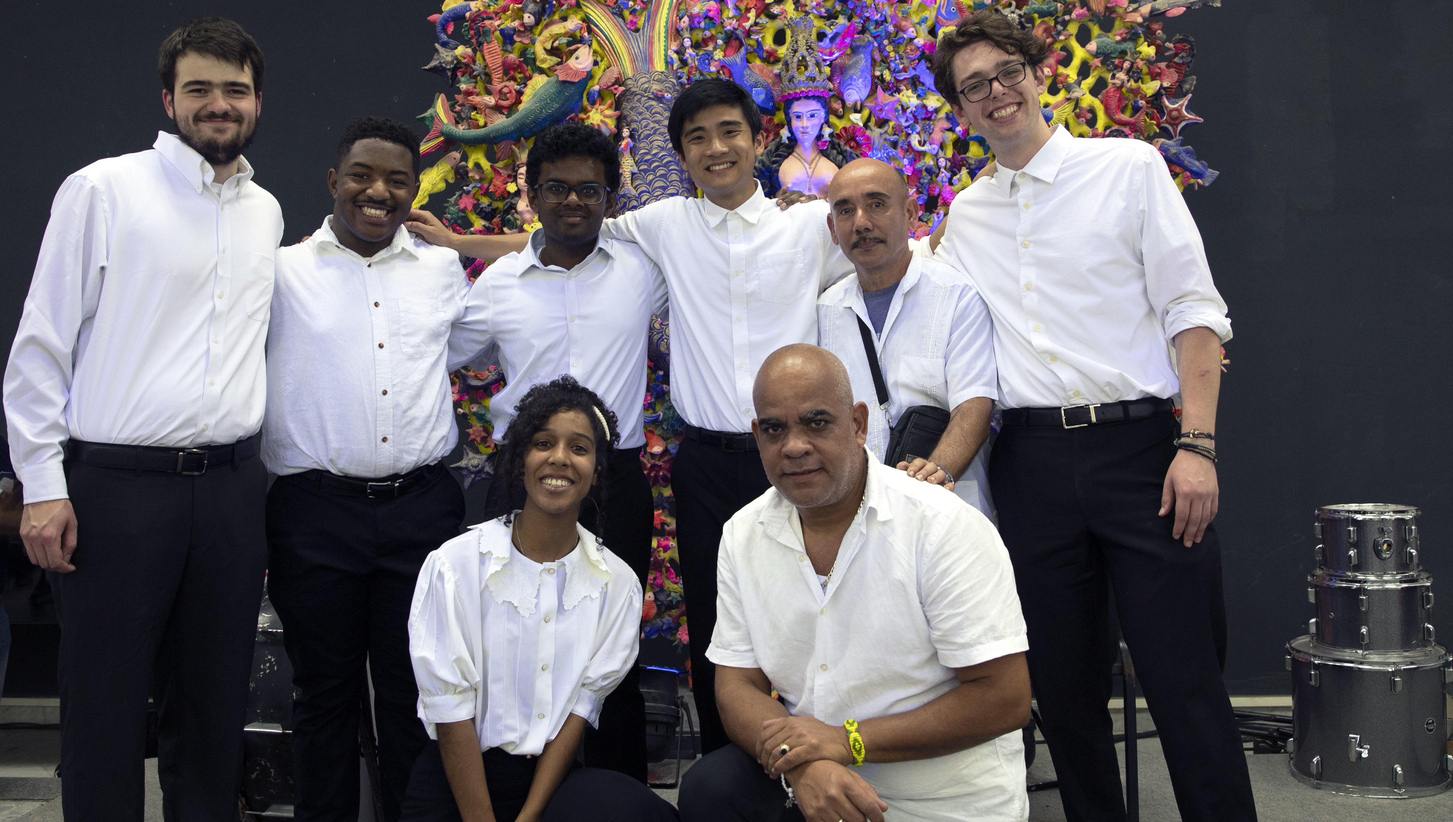Members of the CU Wind Symphony and National Concert Band of Cuba percussion sections