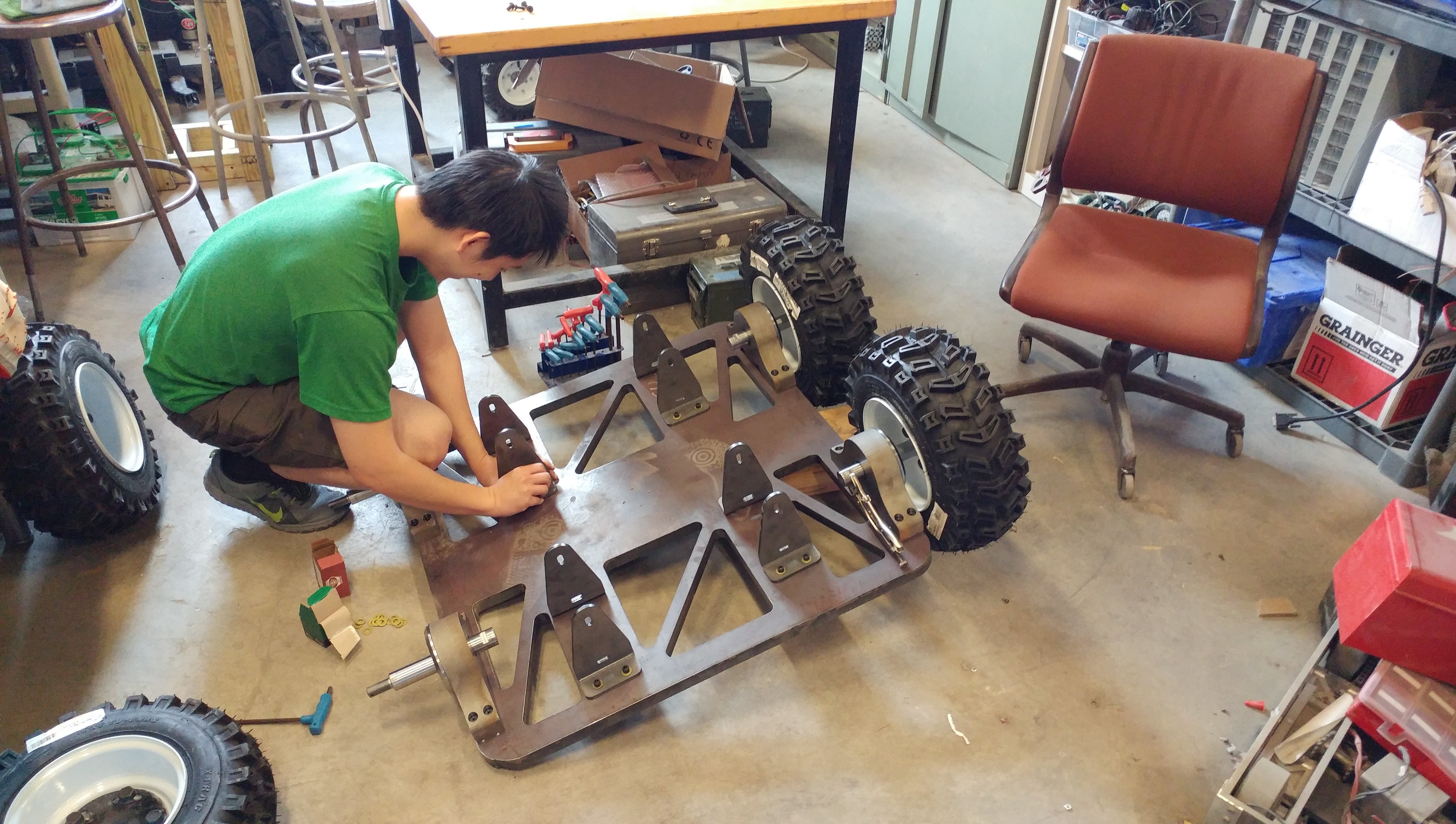 Club member working on the autonomous snowplow