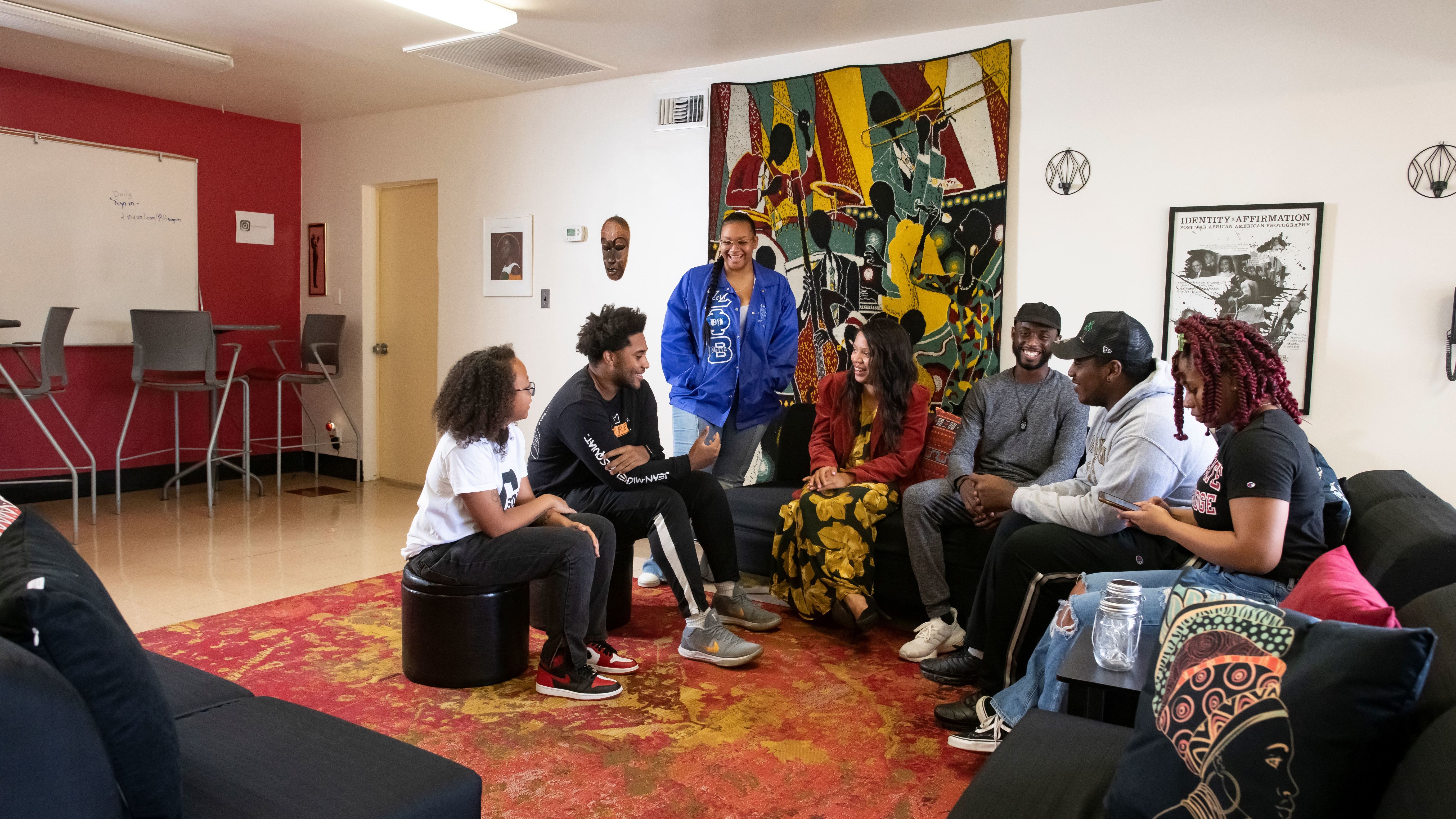 Students and staff gather in a welcoming lounge at CSUN’s Africana Studies Department.