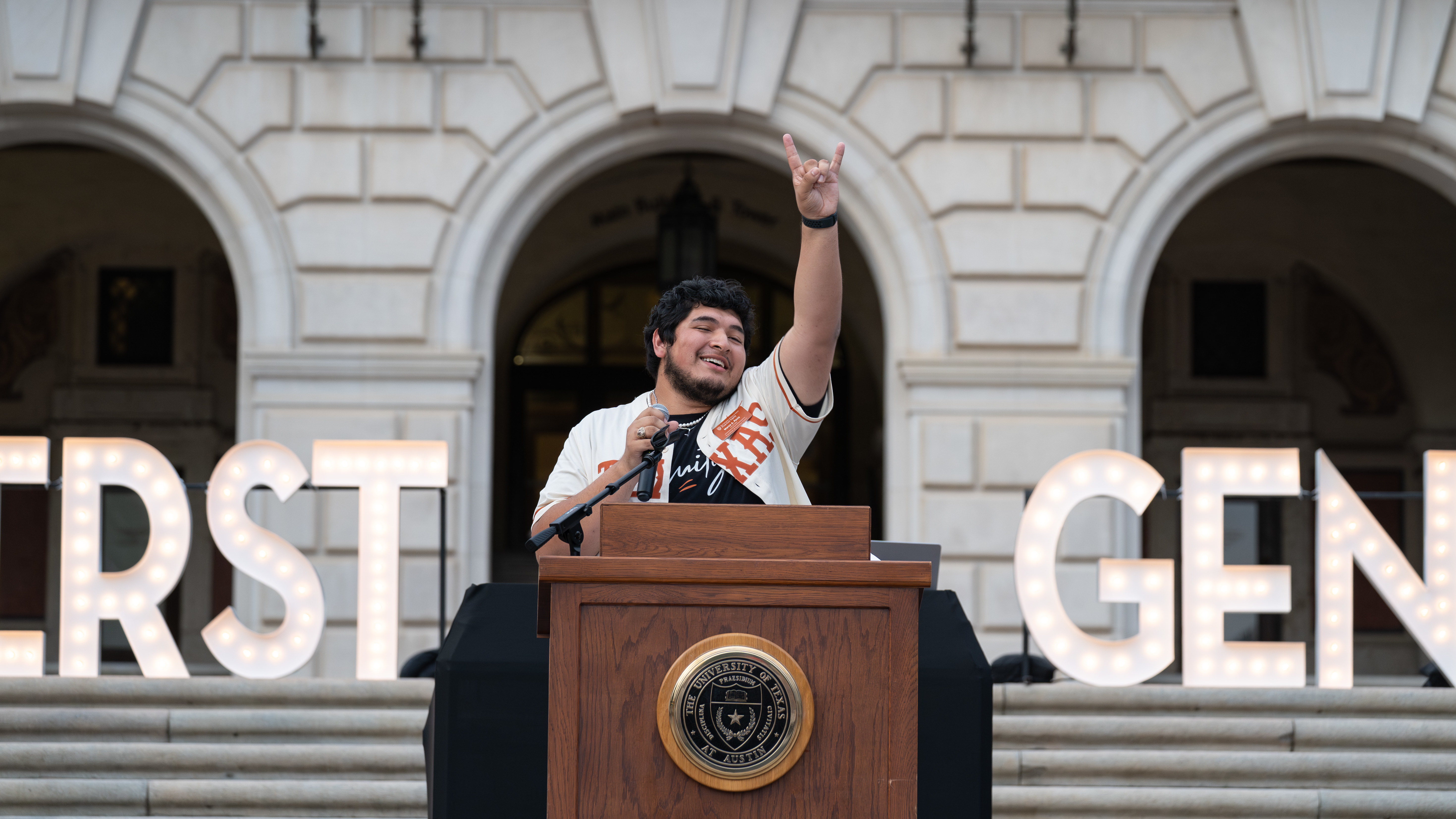 Marco Pevia, Undergraduate Keynote Speaker at UT's National First-Gen Day Celebration, 2023.