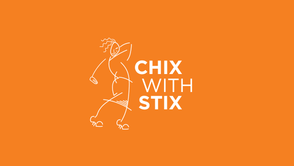 The Chix with Stix logo against an orange background