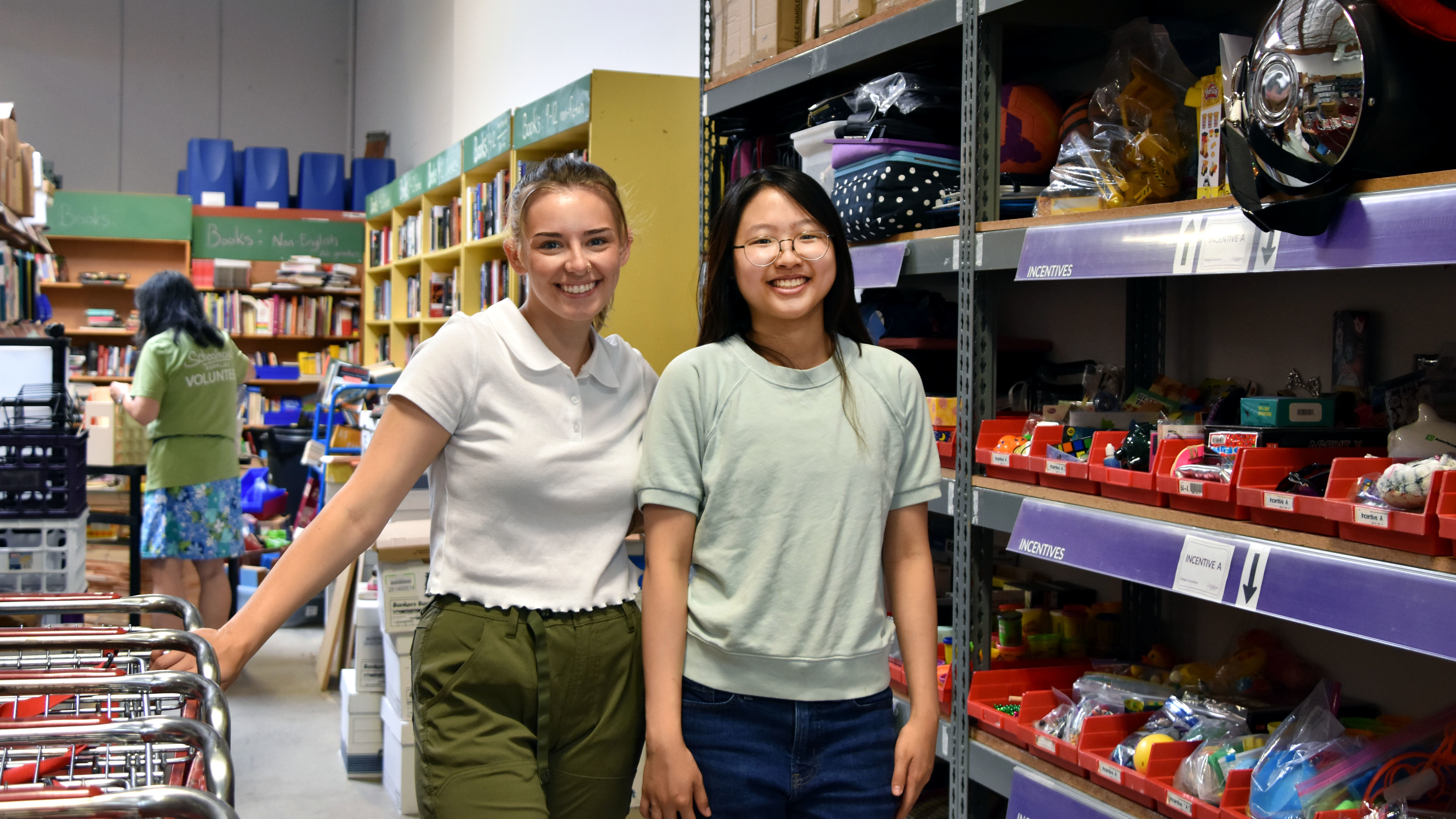 Caroline Easton and Melinda Chan at Schoolhouse Supplies in 2021