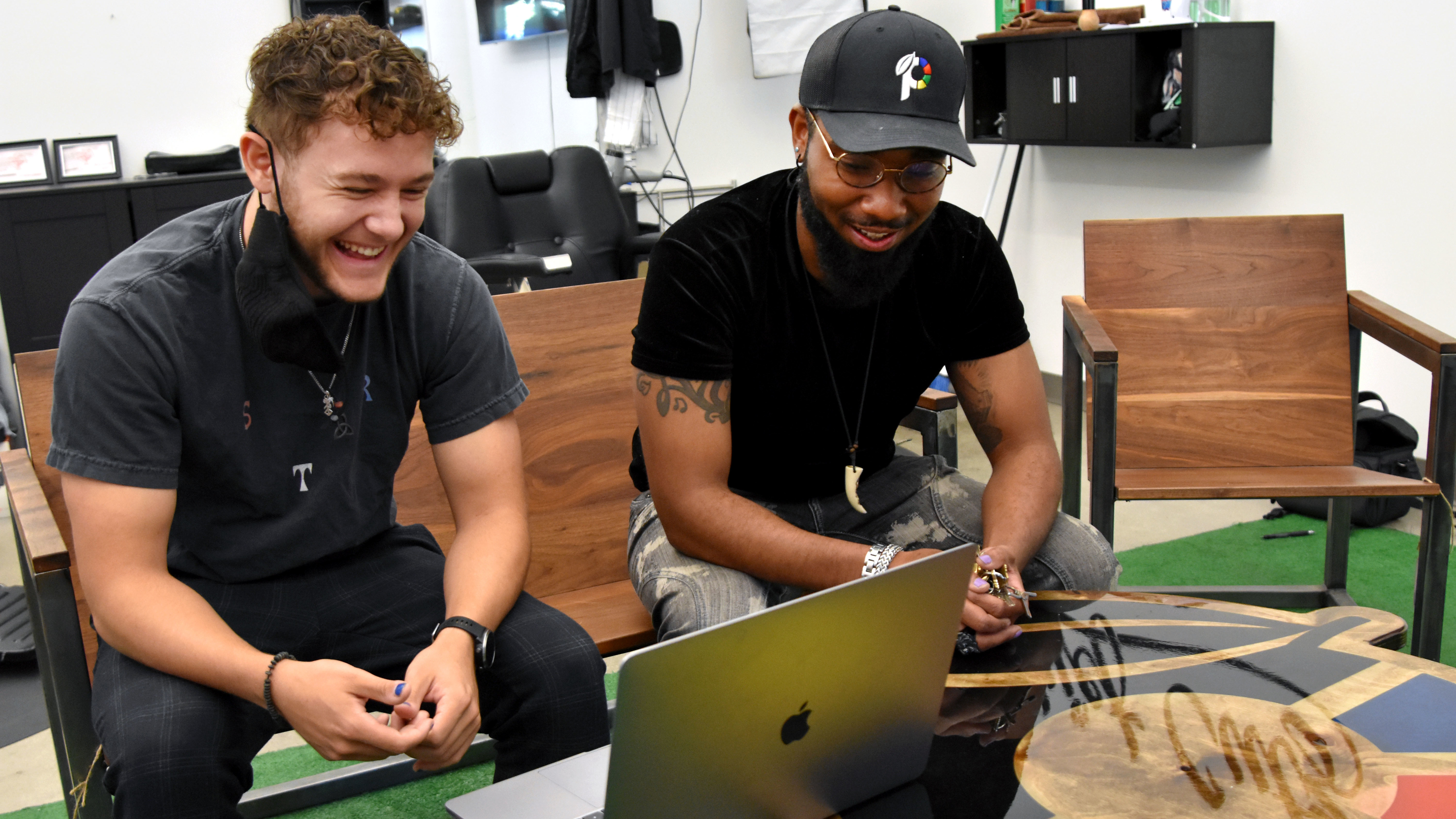 Skyler Foreman, left, meets with Jordan Carter, a founder of Produce Portland in 2021