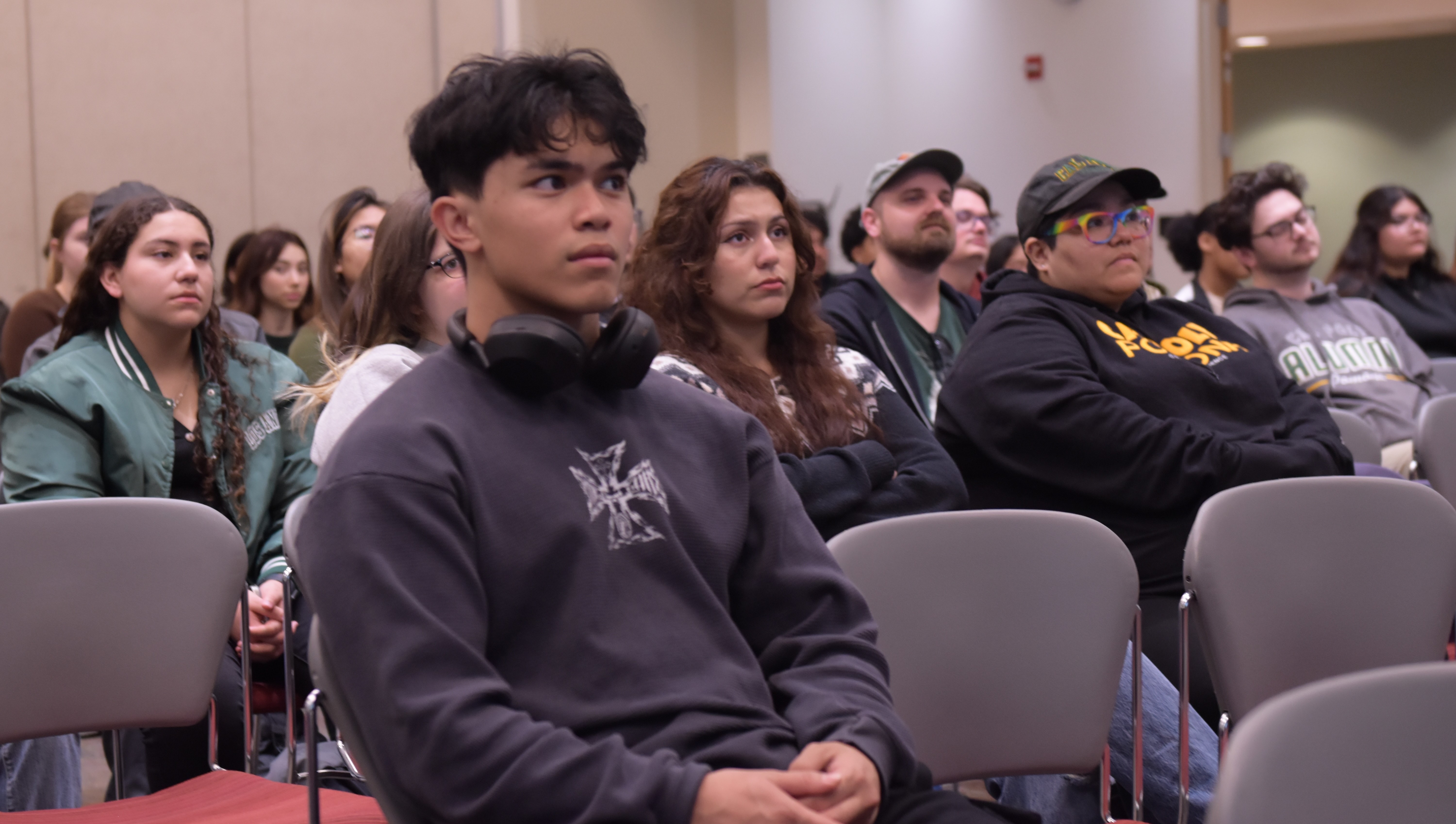 Students listening to seminar attentively to Dr Adrian Fisher