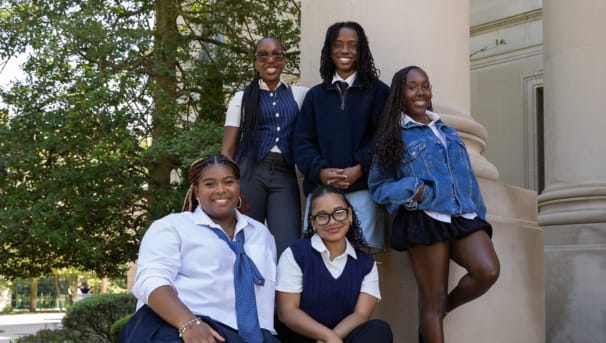 Group of BSU members on the Great Hall steps posing for a photo
