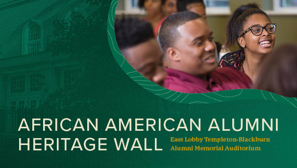 close up photo of African American Alumni Heritage Wall plaque in Mem Aud