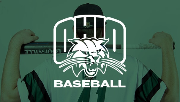 photo of back of OHIO Baseball player with OHIO Logo over the image