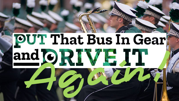 image that promotes Marching 110's fundraising campaign for Homecoming 2021