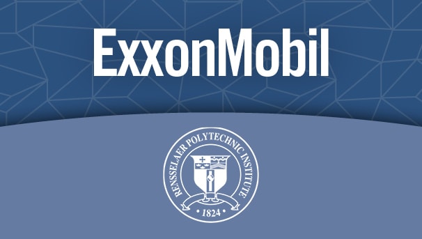 The word ExxonMobil and the Rensselaer seal on a blue background