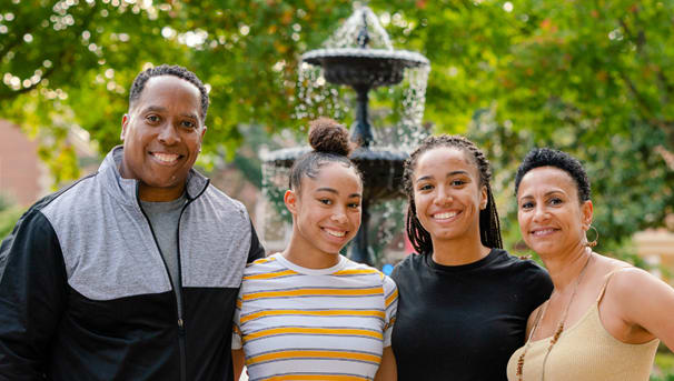 Family at fountain