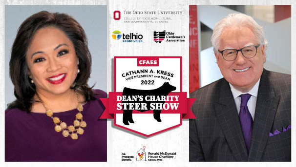 Angela An and Tom Feeney's professional head shots with the 2022 Dean's Charity Steer Show logo