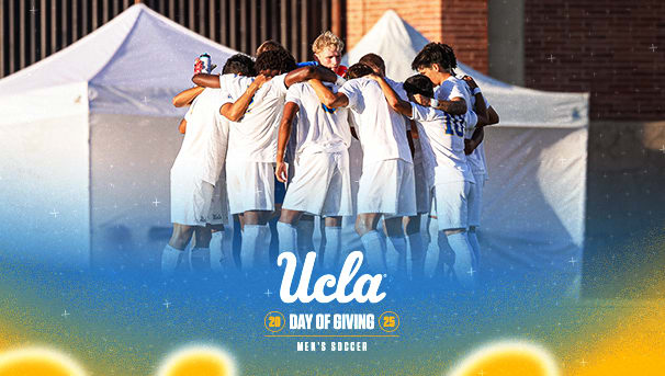 UCLA Men's Soccer athletes in a huddle.