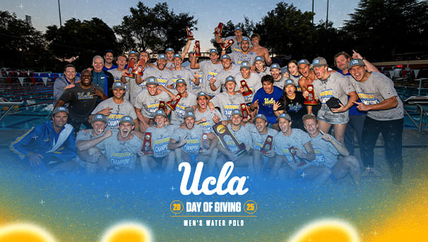 Men's Water Polo team photo after winning a championship.