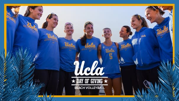 Beach Volleyball roster stands in a huddle with smiles
