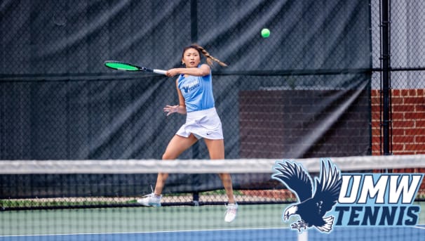 UMW tennis player hitting a tennis ball