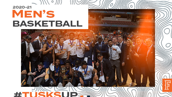 2020-21 MBB. Image of MBB team celebrating Big West Championship. #TusksUp