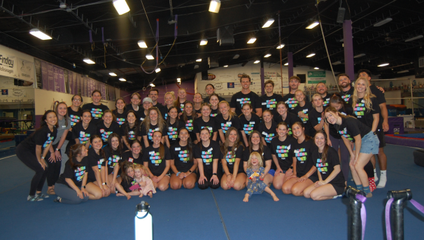 The entire group of children, volunteers, and pediatric therapists who attended Kids Night Out 2024.