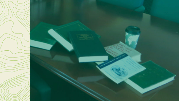 photo of books on a conference room table