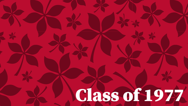 Scarlet leaves with the text Class of 1977