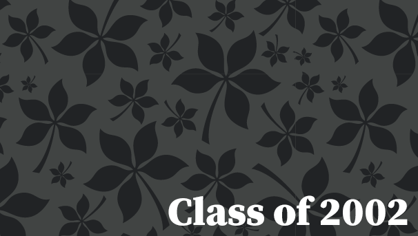 Gray leaves with the text Class of 2002