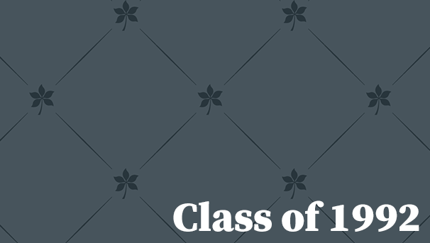 Buckeye leaves on gray background with the words Class of 1992 written on top