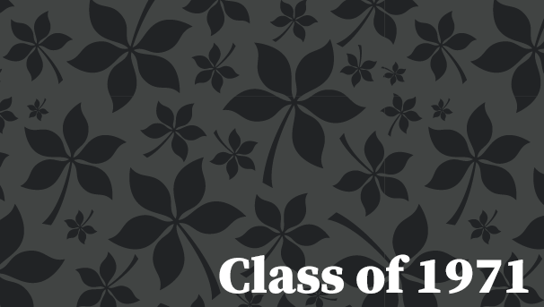 Gray background graphic with Buckeye leaves and the text Class of 1971