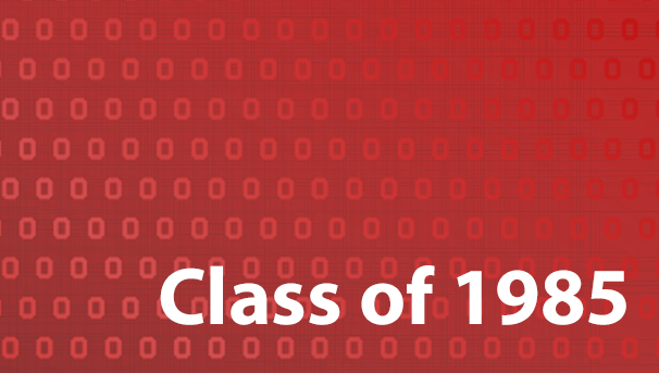 Block O's on a scarlet background with the words Class of 1985 written on top