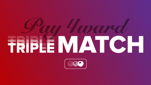Pay 4ward Triple Match graphic with white font on red and purple background