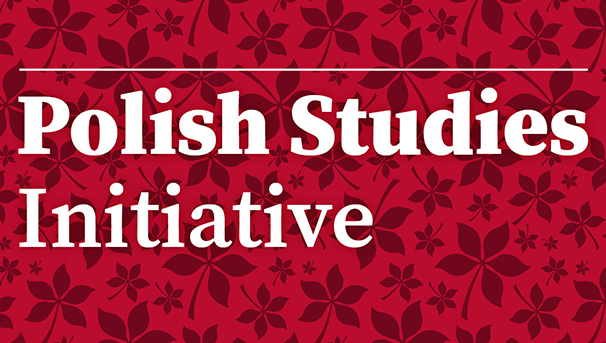 Polish Studies Initiative logo text over a scarlet Buckeye leaf background