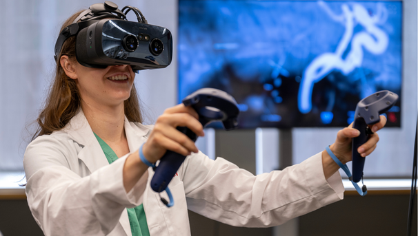 Student using VR headset