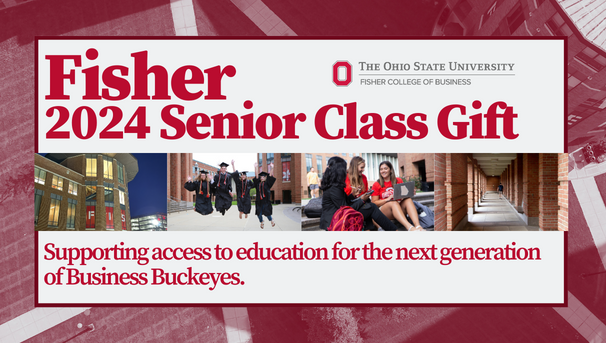 The infographic for the Fisher 2024 Senior Class Gift. There are four pictures from Fisher College