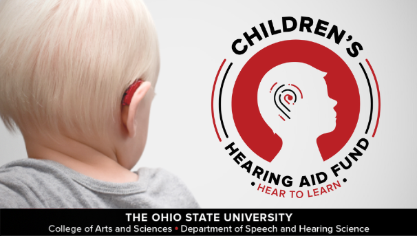 Children's Hearing Aid Fund's logo. A young child faces away from the camera, showing a hearing aid