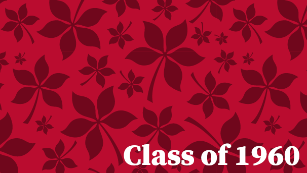 Scarlet background graphic with Buckeye leaves and the text Class of 1960