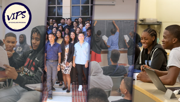 Photo collage of VIPS and AAP students, primarily participating in classrooms.