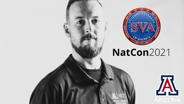 A Navy Veteran pictured inside an image that reads "SVA NatCon 2022"