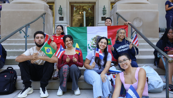 LASO members with flags outside the Great Hall