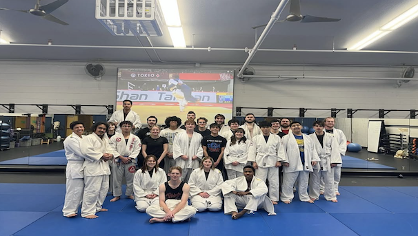 This photo depicts the judo club in Gi after a great semester of practice!