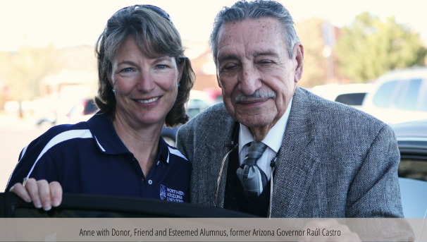 Anne with Donor, Friend and Esteemed Alumnus, former Arizona Governor Raúl Castro