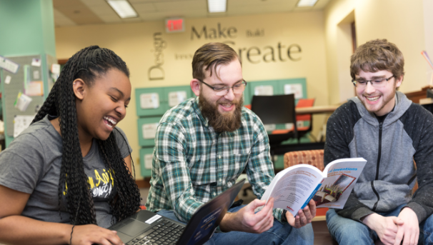 Three students in the library