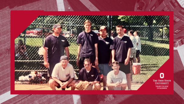 Group photo of individuals on a baseball field