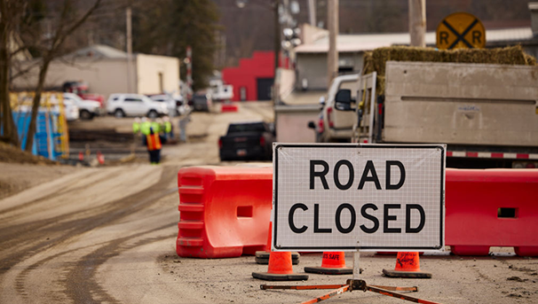 Road closure sign on a back road