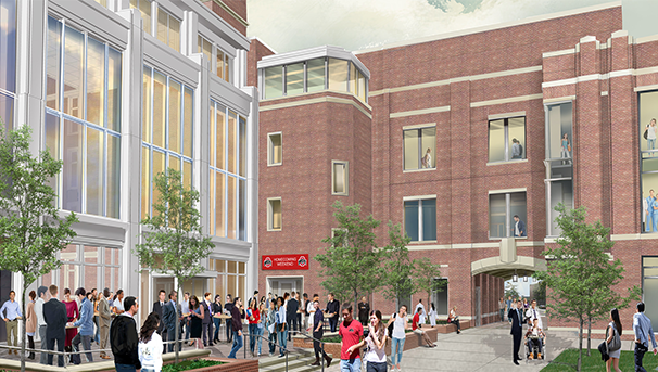 Graphic of individuals walking outside of the IHSC College of Medicine building
