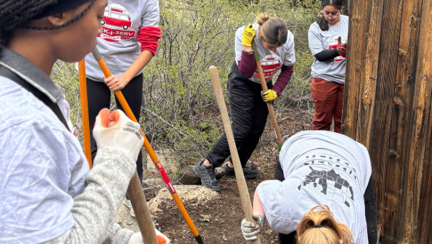 Group of students gardening