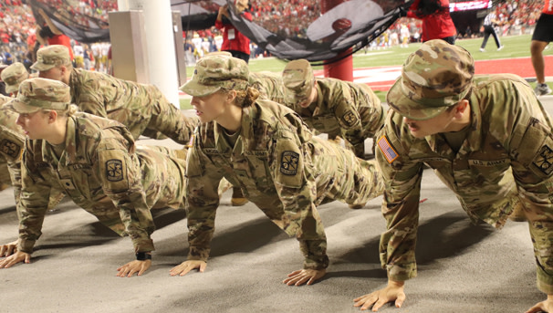 Ohio State Army ROTC cadets doing push ups