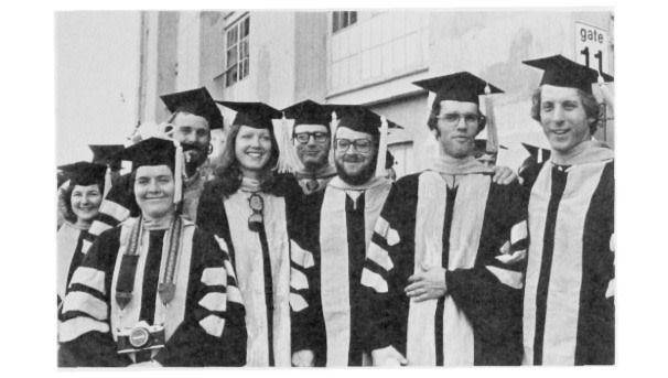 Members of the Class of 1980 in gap and gowns