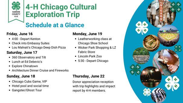 4-H Chicago Cultural Exploration Trip Schedule at a glance